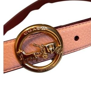 Coach Horse and Carriage Buckle Belt Light Pink Leather Reversible Brown